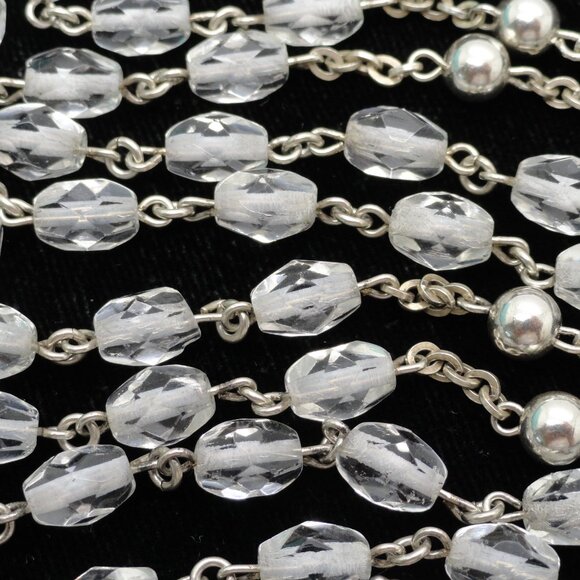 Sterling Silver and Crystal Beads 32 Grams 23" Rosary - Picture 7 of 8